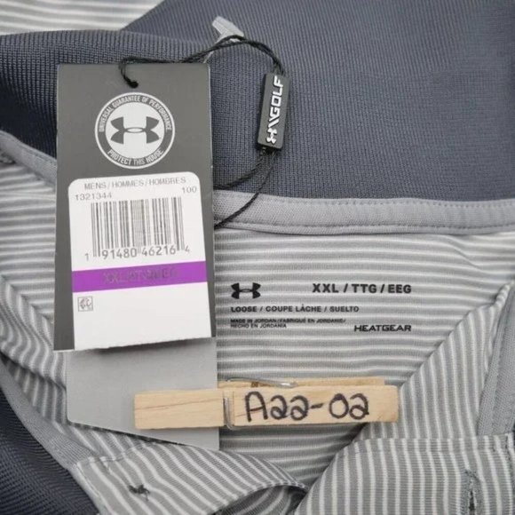 Under Armour Heatgear Golf Polo Shirt Men's Size XXL 2XL Gray White Stripe NWT - Picture 4 of 8